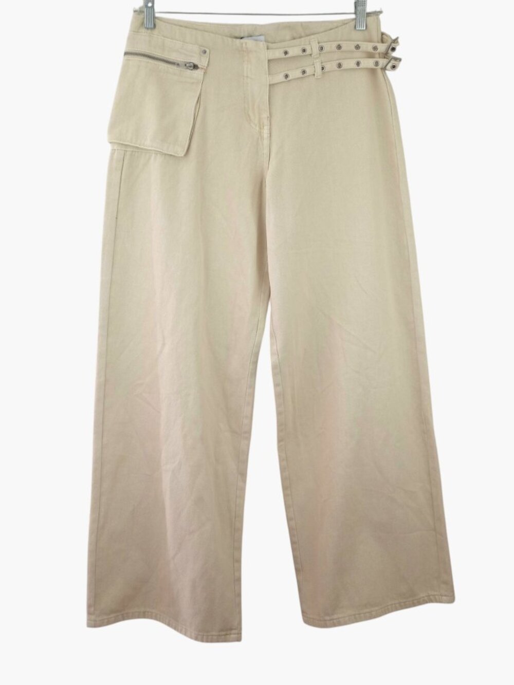 NWT Princess Polly PALTROW Mid Rise Wide Leg Cargo Jeans Cream Womens 8